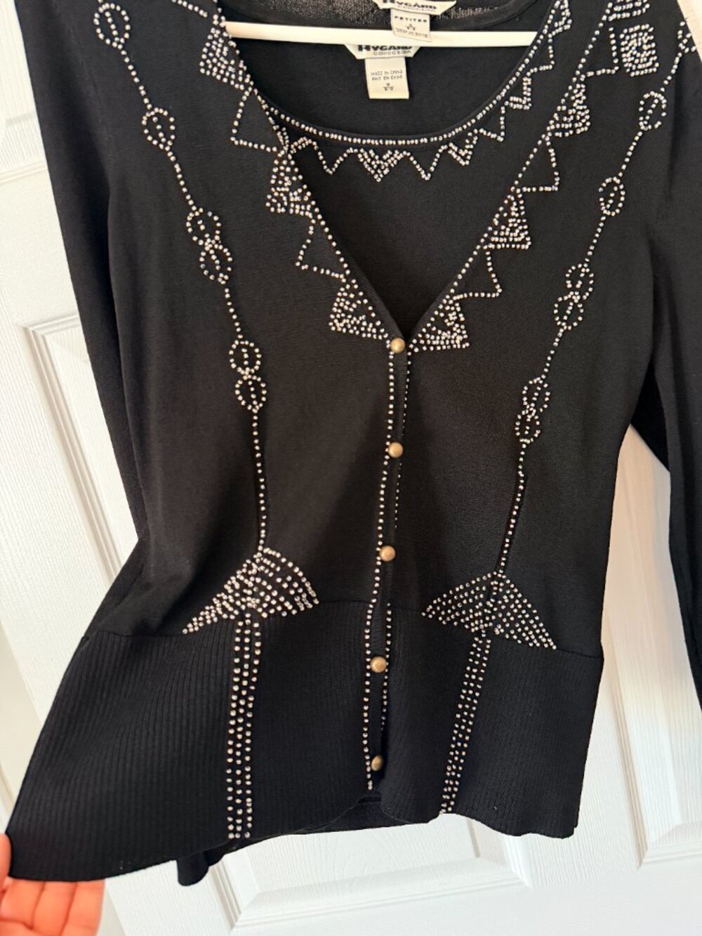 Nygard Collection Petites Black Knitted, Silver Beaded 2-Piece Twin Set, Size Sm